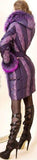 Belted Fur-Trimmed Down Coat in Purple - DESIGNER INSPIRED FASHIONS