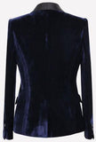 Velvet Blazer Jacket in Dark Blue - DESIGNER INSPIRED FASHIONS