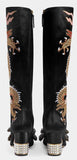 Dragon Satin Mid-Heel Knee Boot, Black