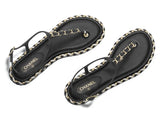 Black Grosgrain Embellished Sandals with Metallic Braiding