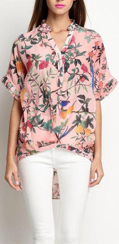 Asymmetrical Silk Floral-Print Blouse