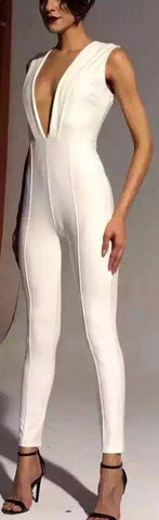 Low-Cut V-Neck Sleeveless Jumpsuit - ( Various Colors to Choose From ) - DESIGNER INSPIRED FASHIONS