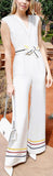 Strip-Contrast Belted Jumpsuit