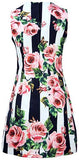 Button-Embellished Floral and Stripe Print Mini Dress