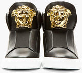 Medusa-Head Laceless Hi-Top Leather Sneakers in Black - DESIGNER INSPIRED FASHIONS