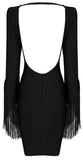 Fringed Sleeves Backless Bandage Dress in Black - DESIGNER INSPIRED FASHIONS