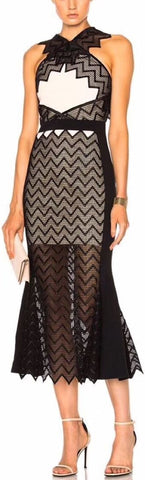 Black Zig-Zag Macrame Midi Dress