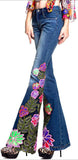 Embellished Multi Colored Floral Flared Denim Jeans - DESIGNER INSPIRED FASHIONS