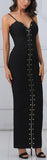 Studded Long Zip-Down Bodycon Bandage Dress, Black or Deep Pink