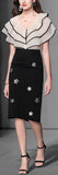 Ruffle Sleeveless Blouse and Star-Embroidered Pencil Shirt