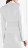 Belted Asymmetric Crepe Blazer and Skirt Set