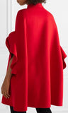 Ruffled Brushed Wool and Cashmere-Blend Cape, Red