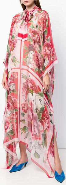 Peony and Rose Print Chiffon Kaftan