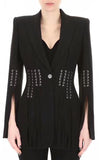 Eyelet Embellished Lace-up Grain de Poudre Blazer