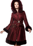 Belted Fur-Trimmed Pleated Down Coat in Red - DESIGNER INSPIRED FASHIONS