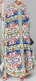 Majolica Print Multicolored Kaftan Dress - DESIGNER INSPIRED FASHIONS