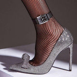 Embroidered Crystal Bow Pumps