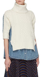 Denim Shirt Panel Turtleneck Sweater