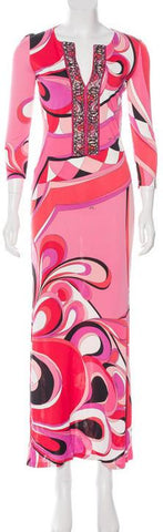 Abstract Print Embellished Jersey Silk Dress