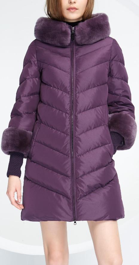 Rabbit Fur-Trimmed Puffer Down Coat, Purple