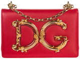 Girls Barocco Leather Shoulder Bag, Red