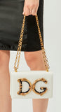Girls Barocco Leather Shoulder Bag, White