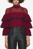Striped Frill Sweater in Burgundy