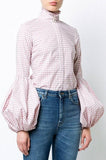 Bishop-Sleeved Gingham Shirt