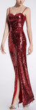 Sequin-Embellished Gown with Macrame Capelet