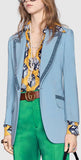 Blue Velvet-Trim Suit Jacket