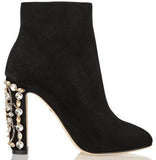 Crystal-Embellished Suede Ankle Boots