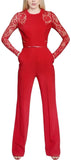 Lace Panel Cady Jumpsuit in Red - DESIGNER INSPIRED FASHIONS