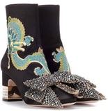 Dragon Satin Mid-Heel Ankle-Boot, Black