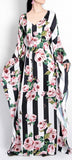 Rose & Stripe Print Kaftan Maxi Dress
