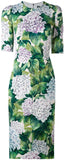 Hydrangea-Print Fitted Dress *Extended Sizes*
