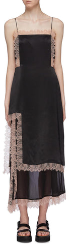 Lace Trim Chiffon Slit Hem Satin Camisole Dress | DESIGNER INSPIRED FASHIONS