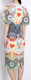 Embroidered Multi Colored Scalloped-Trim Dress