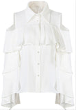 Ruffled Cold-Shoulder Flared-Sleeve Blouse