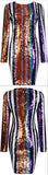 Multi Colored Sequin-Embellished Striped Fitted Mini Dress