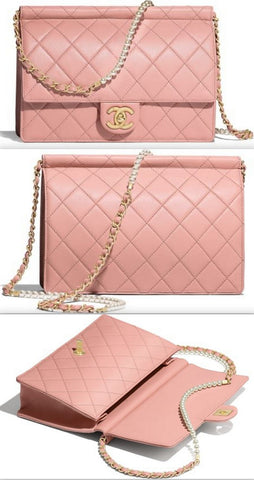 Flap Bag with Pearl Chain, Pink | DESIGNER INSPIRED FASHIONS