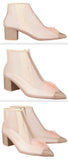 Mesh and Grosgrain Flower Cap Toe Short Boots, Pink | DESIGNER INSPIRED FASHIONS