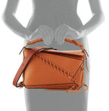 Puzzle Whipstitch Leather Satchel Bag, Tan