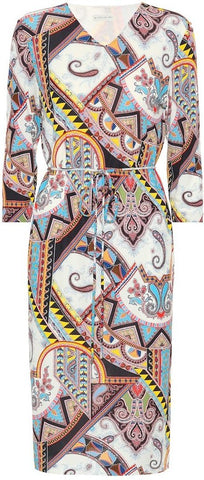Paisley Printed Jersey Silk V-Neck Dress