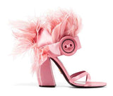 Feather-Trimmed Satin Sandals - Pink