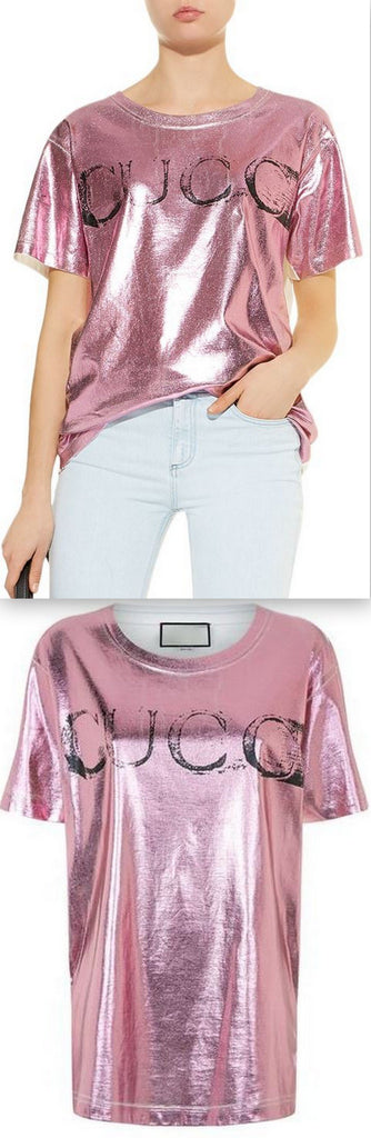Metallic Faded Logo Print T-Shirt