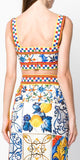 Multi-Colored Majolica Print Crop Top and Skirt Set | DESIGNER INSPIRED FASHIONS