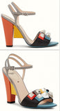 Sculptured Sandals in Multi Color with Studs and Crystals - DESIGNER INSPIRED FASHIONS