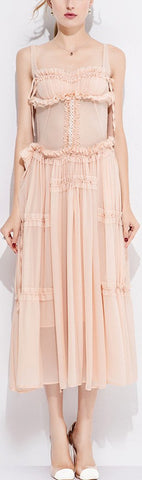 Ruffled Pleated Midi Dress - DESIGNER INSPIRED FASHIONS
