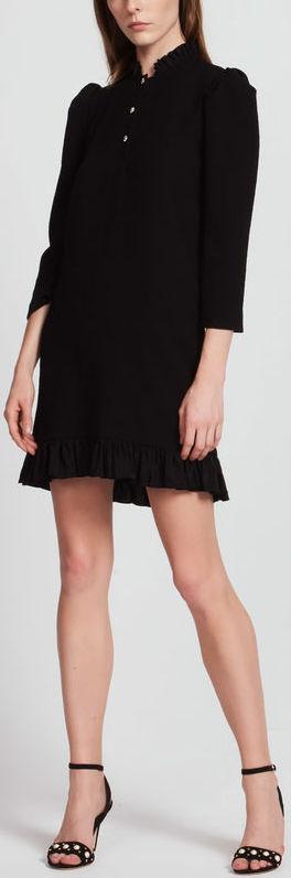 Black Textured Dress with Jewelled Buttons