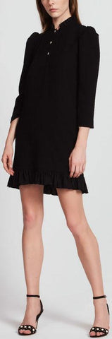 Black Textured Dress with Jewelled Buttons